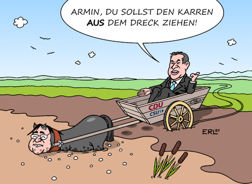 Cartoon: Zugpferd Laschet (medium) by Erl tagged politik,wahl,bundestagswahl,kanzlerkandidat,union,armin,laschet,cdu,umfragen,absturz,hochwasser,schlamm,eifel,krisenmanagement,wahlkampf,zugpferd,passiv,klimawandel,klimapolitik,markus,söder,csu,antreiber,karren,dreck,pferd,karikatur,erl,politik,wahl,bundestagswahl,kanzlerkandidat,union,armin,laschet,cdu,umfragen,absturz,hochwasser,schlamm,eifel,krisenmanagement,wahlkampf,zugpferd,passiv,klimawandel,klimapolitik,markus,söder,csu,antreiber,karren,dreck,pferd,karikatur,erl