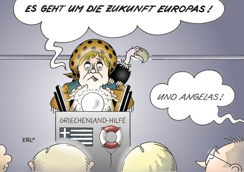 Cartoon: Zukunft (medium) by Erl tagged merkel,griechenland,hilfspaket,schulden,zukunft,vorhersage,europa,angela,griechenland,schulden,zukunft,europa,angela