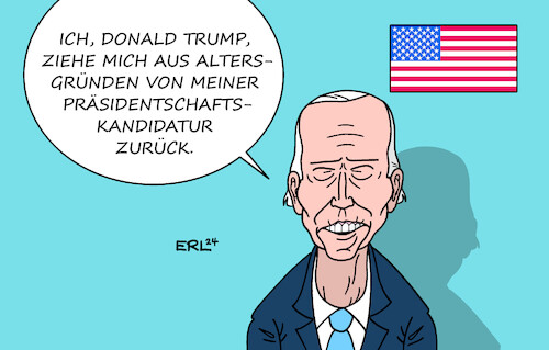 Cartoon: Zwei Fliegen mit einer Klappe (medium) by Erl tagged politik,usa,wahl,präsidentschaft,präsidentschaftswahl,kandidat,republikaner,donald,trump,rechtspopulist,rechtsextremist,nationalist,rassist,straftäter,autokratie,kandidatur,demokraten,präsident,joe,biden,alt,gebrechlich,wortfindungsstörungen,verwechslung,namen,selenskyj,putin,drängen,rückzug,rücktritt,karikatur,erl,politik,usa,wahl,präsidentschaft,präsidentschaftswahl,kandidat,republikaner,donald,trump,rechtspopulist,rechtsextremist,nationalist,rassist,straftäter,autokratie,kandidatur,demokraten,präsident,joe,biden,alt,gebrechlich,wortfindungsstörungen,verwechslung,namen,selenskyj,putin,drängen,rückzug,rücktritt,karikatur,erl