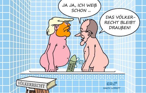 Cartoon: Zwei Herren im Bad (medium) by Erl tagged politik,usa,angriff,krieg,iran,besuch,kanzler,merz,loriot,bad,ente,völkerrecht,draußen,karikatur,erl,politik,usa,angriff,krieg,iran,besuch,kanzler,merz,loriot,bad,ente,völkerrecht,draußen,karikatur,erl