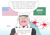 Cartoon: Trump Saudi Arabien (small) by Erl tagged politik,usa,präsident,donald,trump,saudi,arabien,konsulat,istanbul,verdacht,mord,journalist,khashoggi,königshaus,beteuerung,unschuld,alternative,fakten,karikatur,erl