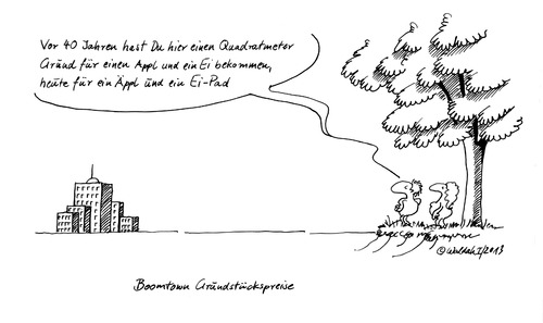 Cartoon: Boomtown Grundstückspreise (medium) by waldah tagged grundstückspreise,boomtown,landbesitzer