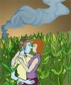Cartoon: Children of the Corn (small) by John Bent tagged romance,corn,kissing,youth,smoke,disaster