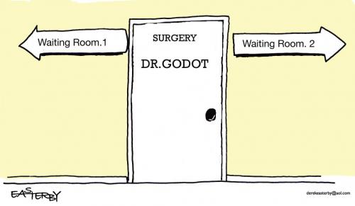 Cartoon: Dr Godot waiting rooms (medium) by EASTERBY tagged doctors,health,waiting,rooms