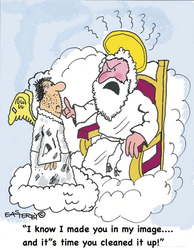 Cartoon: Heavenly annoyance (medium) by EASTERBY tagged heaven,god,angels
