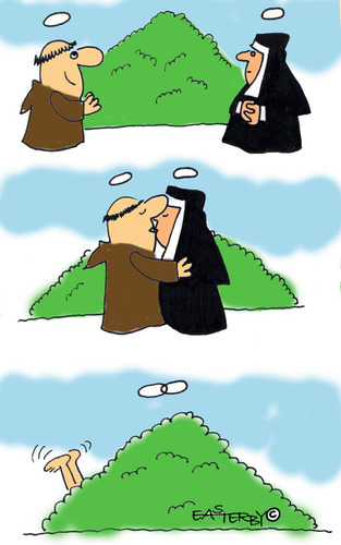 Cartoon: HOLY ORDERS 2 (medium) by EASTERBY tagged monks,halos,nuns,religion,glaube,kirche,mönch,liebe,sünde,sex,nonne