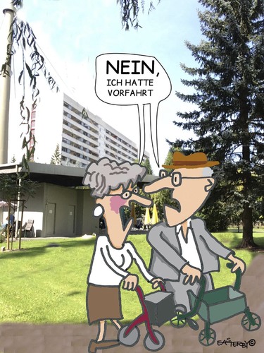 Cartoon: ICH HATTE VORFAHRT (medium) by EASTERBY tagged senioren,rollatoren,senioren,rollatoren