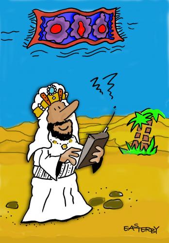 Cartoon: Remote controlled carpet (medium) by EASTERBY tagged flying,carpet,sheik,desert,