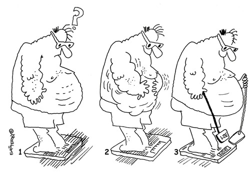 Cartoon: Wobbly Weight and see (medium) by EASTERBY tagged overweight,fat