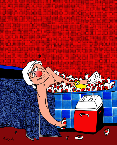 Cartoon: Bath (medium) by Munguia tagged louis,david,marat,death,parody,painting,famous,munguia,costa,rica,cacique,burbuja,guaro,licor,alcohol