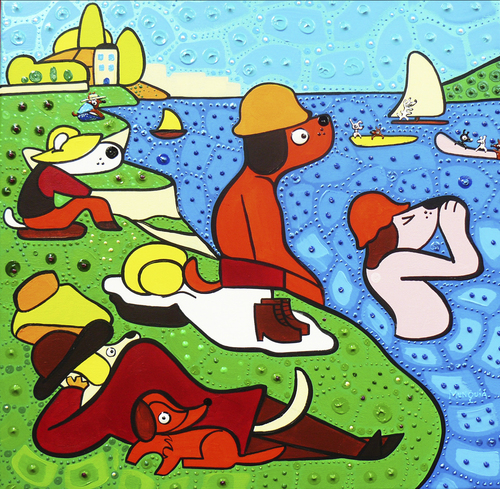 Cartoon: Bathers (medium) by Munguia tagged bathers,at,asnieres,george,seurat,famous,paintings,parodies,parody,cartoon,dogs,perros