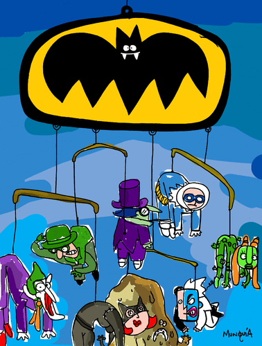 Cartoon: BatMobile (medium) by Munguia tagged bat,man,batmobile,batimovil,villians,captain,cool,catwoman,cat,joker,riddler,pinguin,clay,two,faced,faces,poison,ivy,munguia,calcamunguias