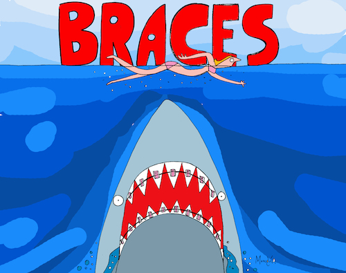 Cartoon: Braces (medium) by Munguia tagged jaws,spilberg,tiburon,frenillos,parody,movie,cartel