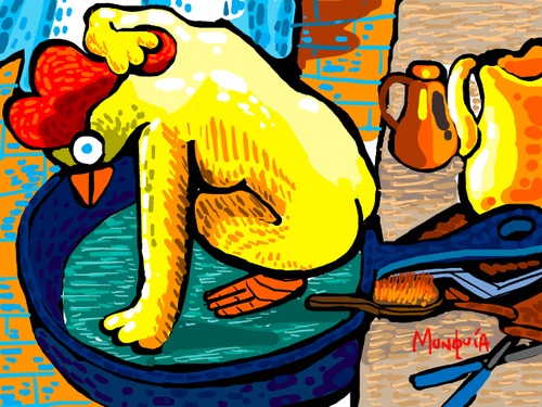 Cartoon: Chick in pan (medium) by Munguia tagged nude,edgar,degas,chick,woman,girl,parody,naked