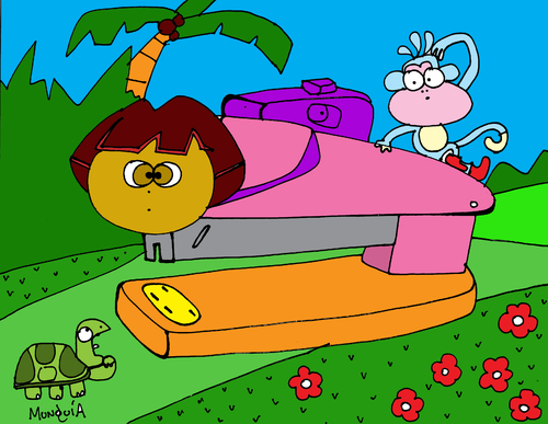Cartoon: Dora the Stapler (medium) by Munguia tagged dora,the,explorer,stapler,jungle,latin,costa,rica,munguia,caricatura,la,explorador,engrapadora,monkey,turtle,childhood,tv,show,nickelodeon