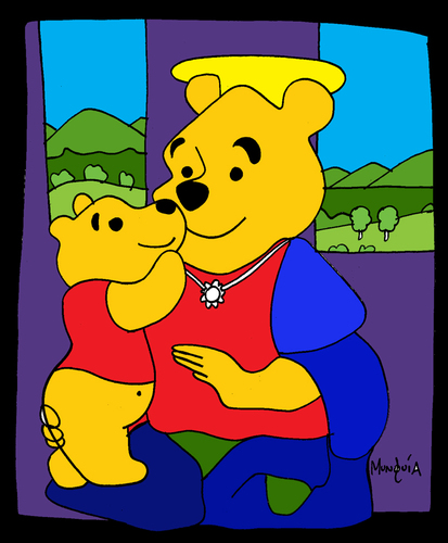 Cartoon: El Hijo de Pooh (medium) by Munguia tagged parody,parodies,spoof,munguia,the,of,son,vinci,da,madonna,pu,de,hijo,pooh,winnie