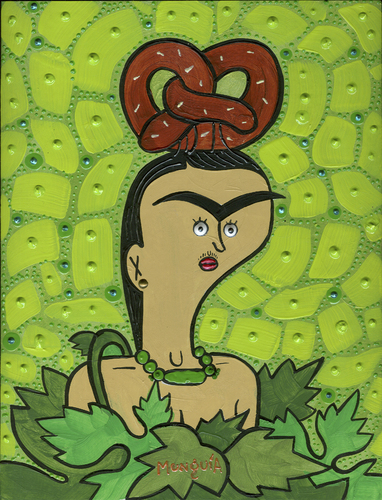 Cartoon: Frida with Pretzel - Paint (medium) by Munguia tagged frida,kahlo,braid,haircut,hair,parody,mexico