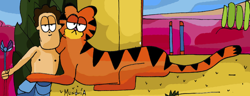 Cartoon: Jon and Garfield (medium) by Munguia tagged fernand,khnopff,the,caress,symbolism,garfield,jim,davis,jon,arbuckle,comic,strip