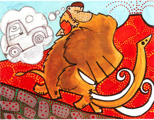 Cartoon: Mamut 4x4 (medium) by Munguia tagged ice,munguia,mamut,car,phone,cards,prehistoric,cave,man