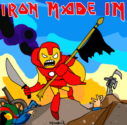 Cartoon: Man made in Iron (medium) by Munguia tagged iron,man,maiden,the,trooper,cover,album,parodies,parody