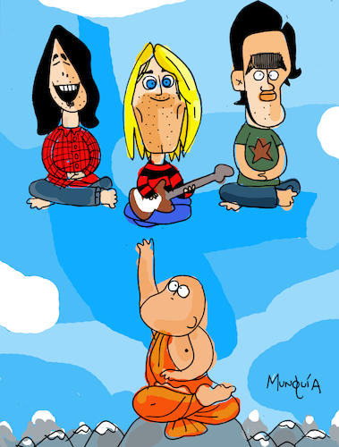 Cartoon: Reaching Nirvana (medium) by Munguia tagged nirvana,buddhist,rock,group,grounge,band