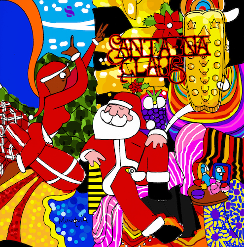 Cartoon: Santa Na (medium) by Munguia tagged santana,abraxas,carlos,guitar,rock,cover,album,parodies,parody,famous,spoof,xmas