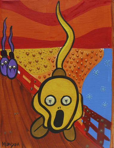 Cartoon: scream spermatozoid (medium) by Munguia tagged munch,scream,spermatozoid,bridge,expresionist,munguia,parody,art,version,spoof,cartoon