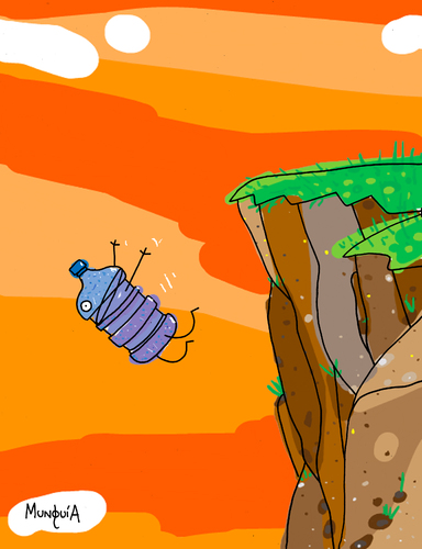Cartoon: water falls (medium) by Munguia tagged waterfalls,fall,bottle,water,wordplay,word,literal