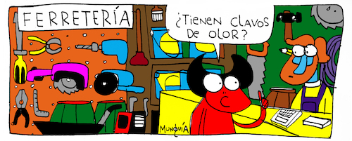 Cartoon: Pisuicas in the hardware store (medium) by Munguia tagged pisuicas,pantys,comic,strip,cartoon,costa,rica