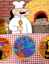 Cartoon: culinary arts (small) by Munguia tagged pizzapitch oven chef kitchen cook art paintings van gogh starry night mona lisa da vinci scream munch munguia cartoon pizza food artist
