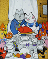 Cartoon: Dinner (small) by Munguia tagged norman,rockwell,freedom,of,want,thanks,giving,famous,paintings,parodies,cats,kitty,gato