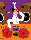 Cartoon: Mixing Pizzas (small) by Munguia tagged pizzapitch dj music mixing mix pizza chef rave party electronic