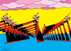 Cartoon: stilt walkers army (small) by Munguia tagged stilt,walkers,clowns,funny,payasos,zanqueros,zancos,armada,army,pink,floyd,the,wall,muro,hammer