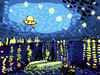 Cartoon: Ufo flying over starry night (small) by Munguia tagged vincent,van,gogh,stary,night,parody,ufo,ovni
