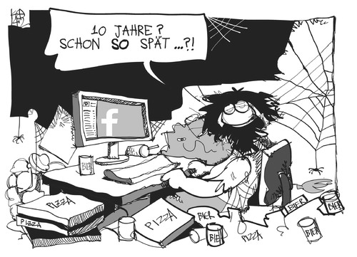 Cartoon: 10 Jahre Facebook (medium) by Kostas Koufogiorgos tagged karikatur,illustration,cartoon,koufogiorgos,facebook,social,network,soziale,netzwerke,computer,internet,technik,software,digital,karikatur,illustration,cartoon,koufogiorgos,facebook,social,network,soziale,netzwerke,computer,internet,technik,software,digital