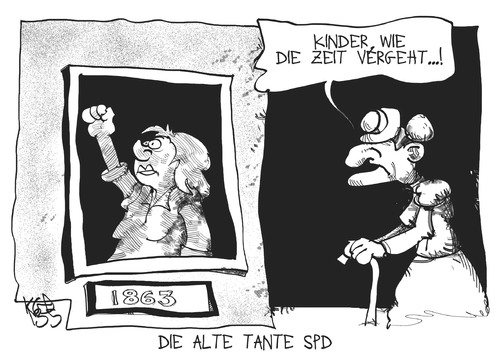 Cartoon: 150 Jahre SPD (medium) by Kostas Koufogiorgos tagged spd,150,jubiläum,tante,partei,sozialdemokraten,karikatur,koufogiorgos,spd,150,jubiläum,tante,partei,sozialdemokraten,karikatur,koufogiorgos
