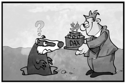 Cartoon: 30 Jahre DAX (medium) by Kostas Koufogiorgos tagged karikatur,koufogiorgos,illustration,cartoon,dax,börse,index,aktien,geburtstag,jubiläum,dachs,wirtschaft,maerkte,karikatur,koufogiorgos,illustration,cartoon,dax,börse,index,aktien,geburtstag,jubiläum,dachs,wirtschaft,maerkte