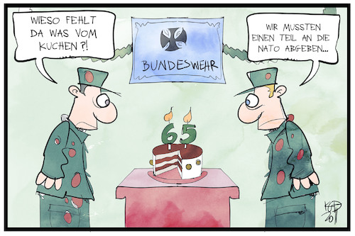 Cartoon: 65 Jahre Bundeswehr (medium) by Kostas Koufogiorgos tagged karikatur,koufogiorgos,illustration,cartoon,kuchen,feier,jubiläum,backofen,defekt,rüstungsmangel,bundeswehr,soldat,militär,karikatur,koufogiorgos,illustration,cartoon,kuchen,feier,jubiläum,backofen,defekt,rüstungsmangel,bundeswehr,soldat,militär