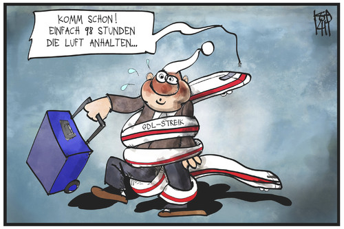 Cartoon: 98 Stunden GDL-Streik (medium) by Kostas Koufogiorgos tagged karikatur,koufogiorgos,illustration,cartoon,gdl,bahn,streik,schlange,reisender,passagier,arbeitskampf,karikatur,koufogiorgos,illustration,cartoon,gdl,bahn,streik,schlange,reisender,passagier,arbeitskampf