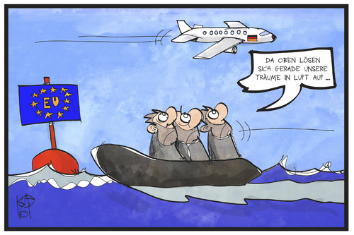 Cartoon: Abschiebungen (medium) by Kostas Koufogiorgos tagged karikatur,koufogiorgos,illustration,cartoon,abschiebung,migration,flüchtlinge,deutschland,europa,eu,mittelmeer,flucht,traum,luft,flüchtlingskrise,boot,wasser,flugzeug,karikatur,koufogiorgos,illustration,cartoon,abschiebung,migration,flüchtlinge,deutschland,europa,eu,mittelmeer,flucht,traum,luft,flüchtlingskrise,boot,wasser,flugzeug