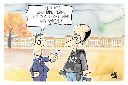 Cartoon: Abschiebungen (medium) by Kostas Koufogiorgos tagged karikatur,koufogiorgos,merz,ice,scheriff,reporter,syrien,abschiebung,karikatur,koufogiorgos,merz,ice,scheriff,reporter,syrien,abschiebung