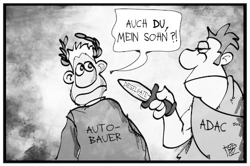 Cartoon: ADAC-Kritik (medium) by Kostas Koufogiorgos tagged karikatur,koufogiorgos,illustration,cartoon,adac,brutus,mord,caesar,zitat,historisch,automobil,club,karikatur,koufogiorgos,illustration,cartoon,adac,brutus,mord,caesar,zitat,historisch,automobil,club