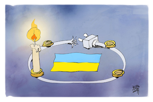 Cartoon: Advent in Kiew (medium) by Kostas Koufogiorgos tagged karikatur,koufogiorgos,kiew,ukraine,strom,advent,adventskranz,karikatur,koufogiorgos,kiew,ukraine,strom,advent,adventskranz