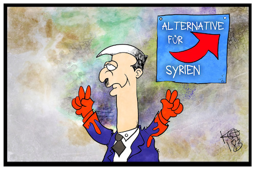 Cartoon: AfD-Politiker besuchen Syrien (medium) by Kostas Koufogiorgos tagged karikatur,koufogiorgos,illustration,cartoon,assad,syrien,partei,krieg,konflikt,politik,blut,machthaber,karikatur,koufogiorgos,illustration,cartoon,assad,syrien,partei,krieg,konflikt,politik,blut,machthaber