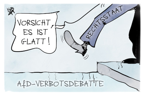 Cartoon: AfD-Verbotsdebatte (medium) by Kostas Koufogiorgos tagged karikatur,koufogiorgos,afd,glatteis,rechtsstaat,rutschgefahr,verbot,debatte,karikatur,koufogiorgos,afd,glatteis,rechtsstaat,rutschgefahr,verbot,debatte