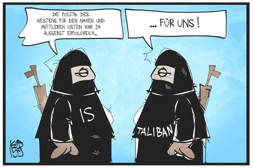 Cartoon: Afghanistan (medium) by Kostas Koufogiorgos tagged karikatur,koufogiorgos,illustration,cartoon,taliban,is,islamischer,staat,terrorismus,osten,nahost,afghanistan,gewalt,extremismus,islamismus,politik,westen,karikatur,koufogiorgos,illustration,cartoon,taliban,is,islamischer,staat,terrorismus,osten,nahost,afghanistan,gewalt,extremismus,islamismus,politik,westen