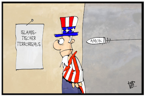 Cartoon: Amok und Terror (medium) by Kostas Koufogiorgos tagged karikatur,koufogiorgos,illustration,cartoon,usa,uncle,sam,terrorismus,islamismus,bedrohung,gefahr,amoklauf,messer,hinterrücks,sicherheit,amerika,waffen,karikatur,koufogiorgos,illustration,cartoon,usa,uncle,sam,terrorismus,islamismus,bedrohung,gefahr,amoklauf,messer,hinterrücks,sicherheit,amerika,waffen