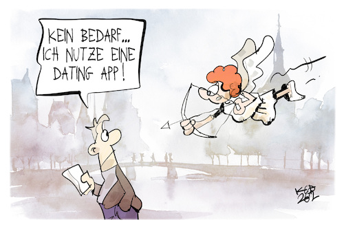 Cartoon: Amor vs. Dating-App (medium) by Kostas Koufogiorgos tagged karikatur,koufogiorgos,amor,dating,app,pfeil,liebe,mann,valentinstag,handy,digital,karikatur,koufogiorgos,amor,dating,app,pfeil,liebe,mann,valentinstag,handy,digital