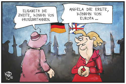 Cartoon: Angela I. (medium) by Kostas Koufogiorgos tagged karikatur,koufogiorgos,illustration,cartoon,queen,grossbritannien,elisabeth,königin,angela,merkel,europa,staatsoberhaupt,bundeskanzlerin,staatsbesuch,empfang,begrüßung,politik,karikatur,koufogiorgos,illustration,cartoon,queen,grossbritannien,elisabeth,königin,angela,merkel,europa,staatsoberhaupt,bundeskanzlerin,staatsbesuch,empfang,begrüßung,politik