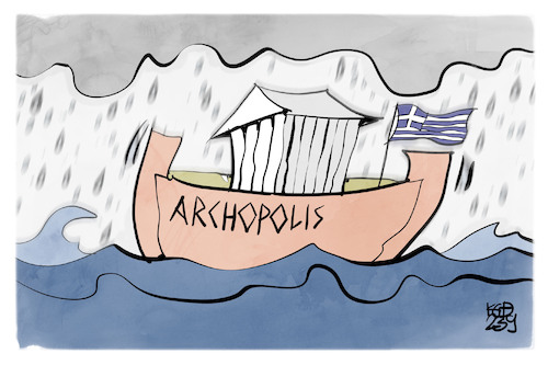 Cartoon: Archopolis (medium) by Kostas Koufogiorgos tagged koufogiorgos,griechenland,flutkatastrophe,arche,sintflut,akropolis,archopolis,koufogiorgos,griechenland,flutkatastrophe,arche,sintflut,akropolis,archopolis